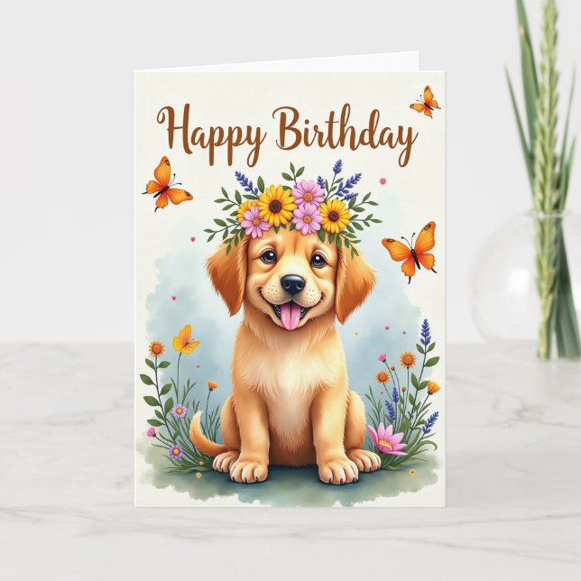 Tarjeta de cumpleaños para cachorro con corona (Anverso)