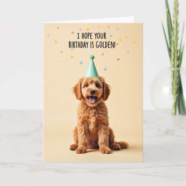 Tarjeta de cumpleaños para cachorro dorado (Anverso)