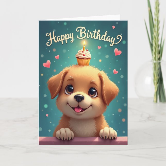Tarjeta de cumpleaños para cachorro dulce (Anverso)
