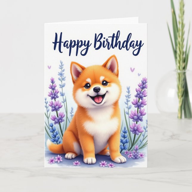 Tarjeta de cumpleaños para cachorro florecido (Anverso)