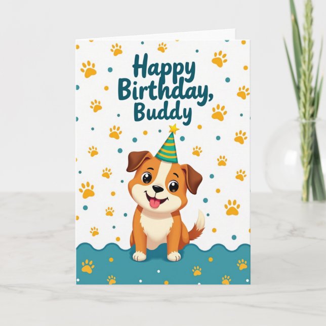Tarjeta de cumpleaños para cachorro vibrante (Anverso)
