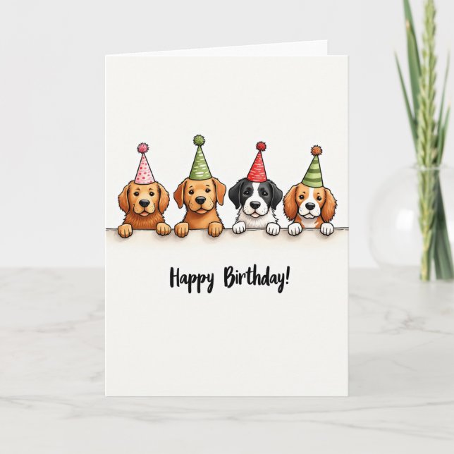 Tarjeta de cumpleaños para cachorros juguetones (Anverso)