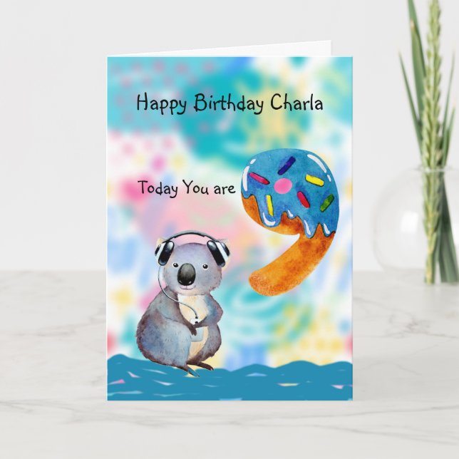 Tarjeta de cumpleaños para Chica de 9 años (Anverso)