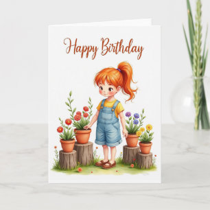 Tarjeta de cumpleaños para chica de pelo naranja