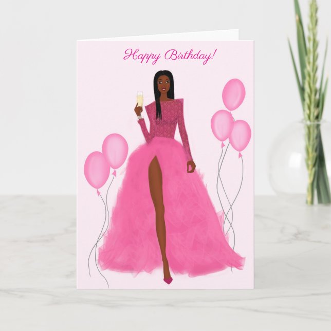 Tarjeta de cumpleaños para chica negra chic (Anverso)