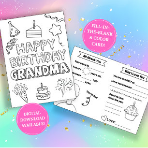 Tarjeta de cumpleaños para colorear de la abuela R