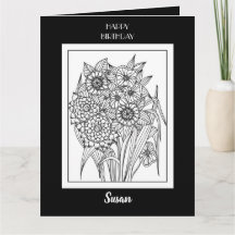Tarjeta de Cumpleaños para Colorear Diseño de Flor