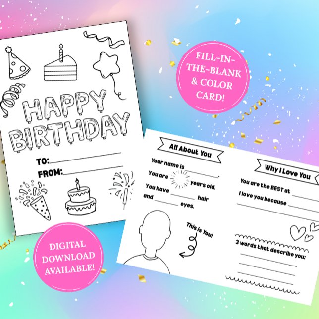 Tarjeta de cumpleaños para colorear y rellenar (Subido por el creador)