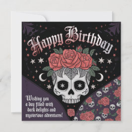 Tarjeta de cumpleaños para cráneo gótico y Rosas