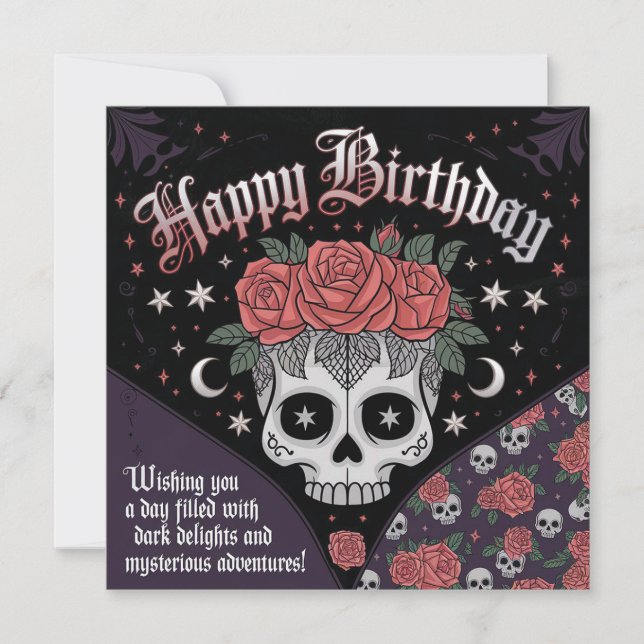 Tarjeta de cumpleaños para cráneo gótico y Rosas (Anverso)