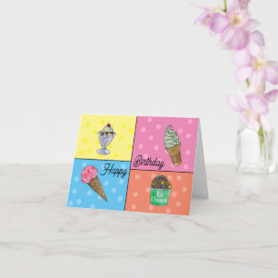 Tarjeta de cumpleaños para cuatro helados