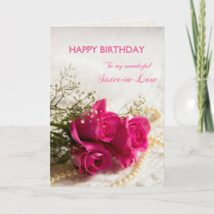 Tarjeta de cumpleaños para cuñada con rosas rosas 