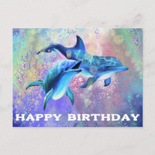 Tarjeta de cumpleaños para delfines con delfines f (Anverso)