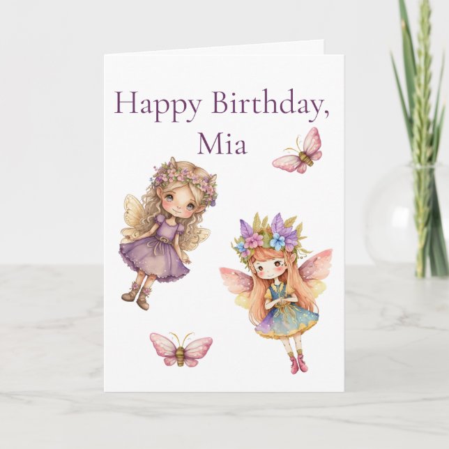 Tarjeta de cumpleaños para dos Chicas de mariposas (Anverso)