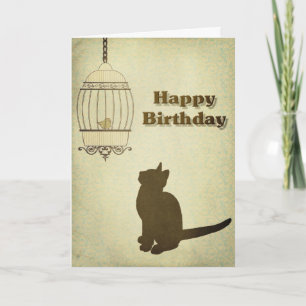 Tarjeta de cumpleaños para el gato y la jaula