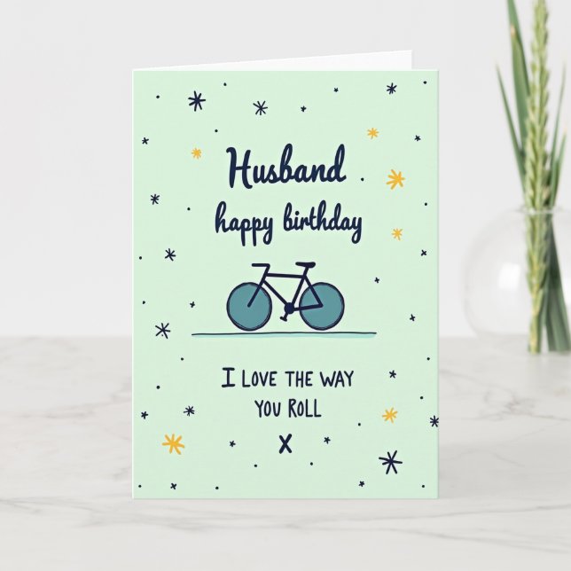 Tarjeta de cumpleaños para el marido en bicicleta (Anverso)