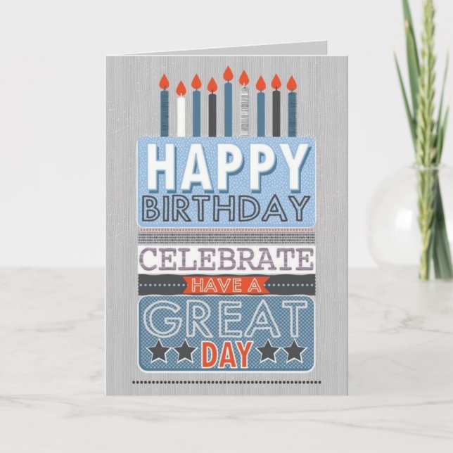 Tarjeta de cumpleaños para él - Pastel y Velas (Anverso)