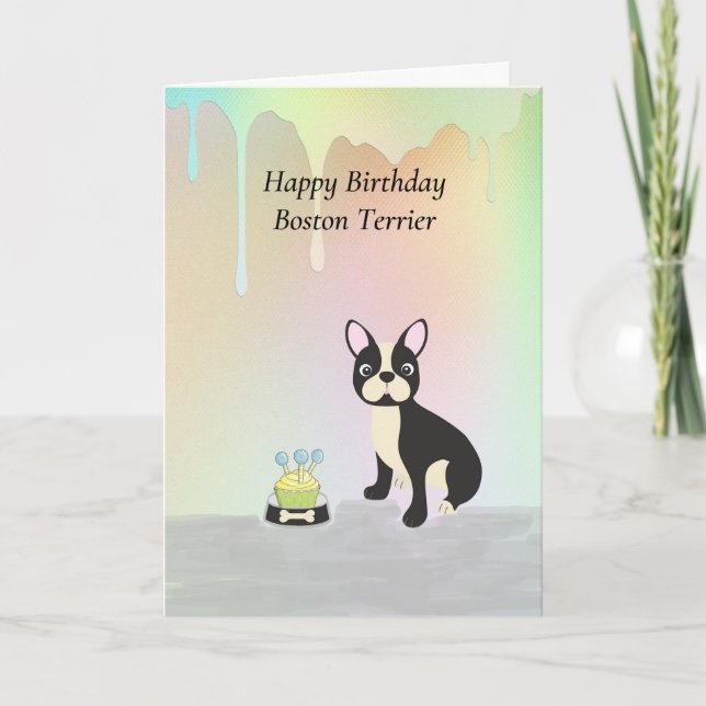 Tarjeta de cumpleaños para el perro de Boston Terr (Anverso)