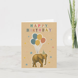 Tarjeta de cumpleaños para elefantes con globos