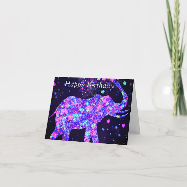 Tarjeta de cumpleaños para elefantes de flores - P (Anverso)