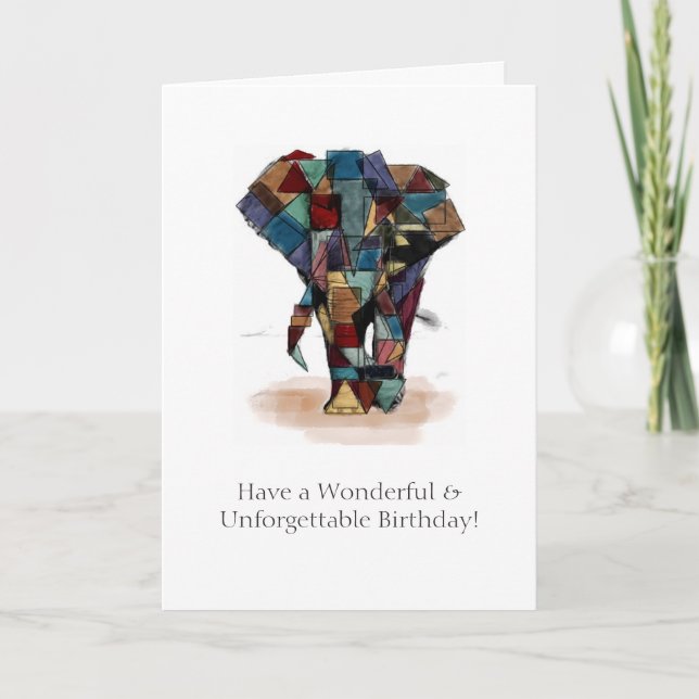 Tarjeta de cumpleaños para elefantes de mosaico (Anverso)