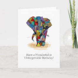 Tarjeta de cumpleaños para elefantes de mosaico