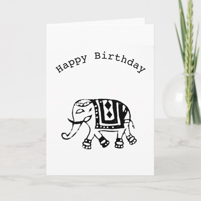 Tarjeta de cumpleaños para elefantes (estilo sello (Anverso)