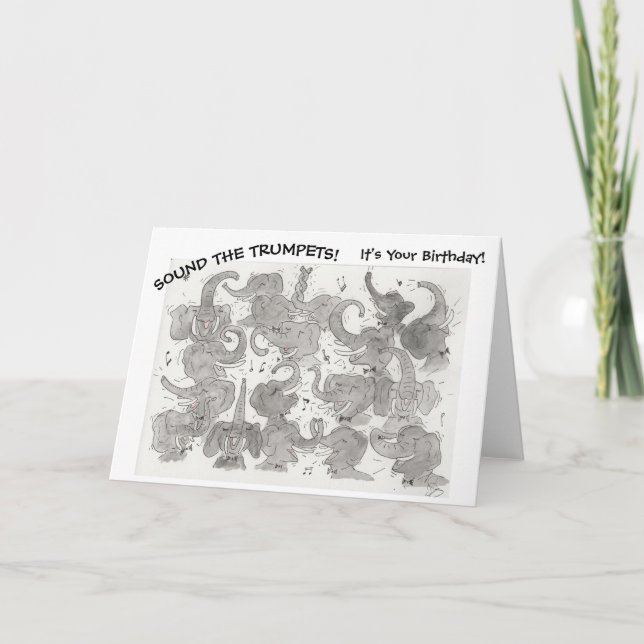 Tarjeta de cumpleaños para elefantes musicales (Anverso)