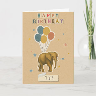 Tarjeta de cumpleaños para elefantes - Nombre pers