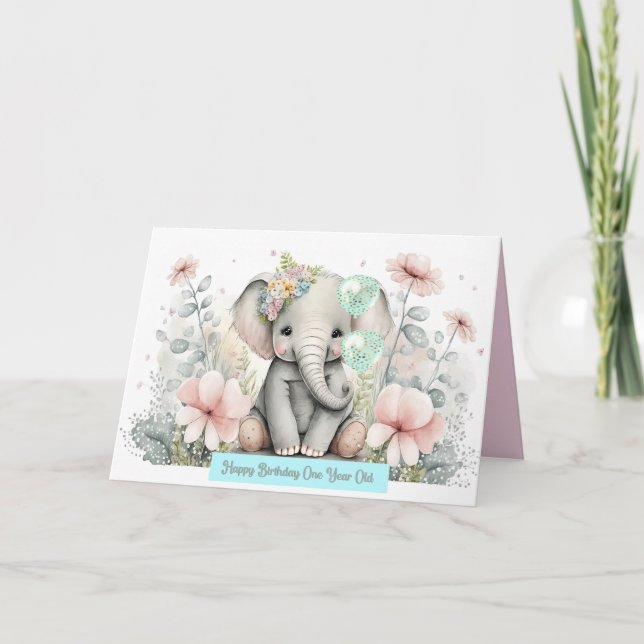 Tarjeta de cumpleaños para elefantes para un niño  (Anverso)