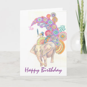 tarjeta de cumpleaños para elefantes y aves