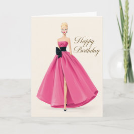 Tarjeta de cumpleaños para ella con vestido rosa g