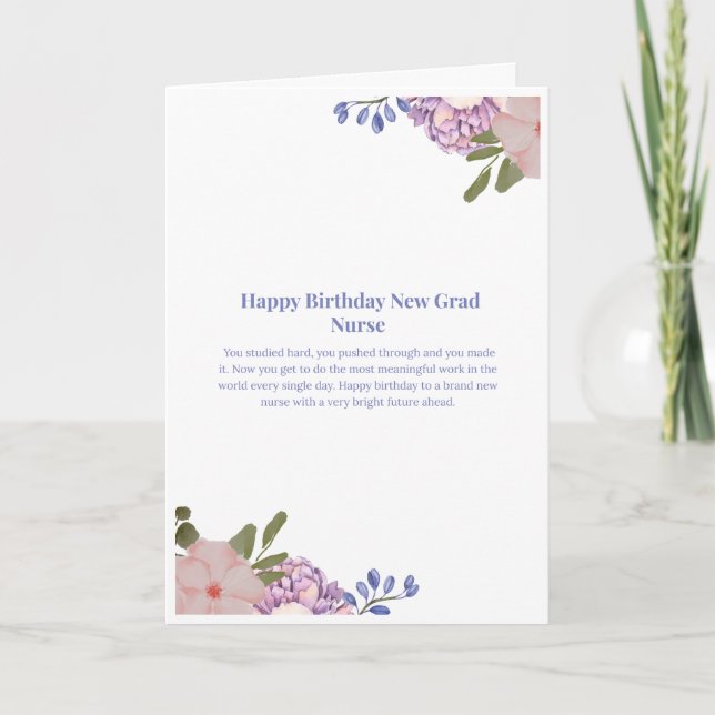 Tarjeta de cumpleaños para enfermera recién gradua (Anverso)
