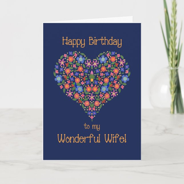 Tarjeta de cumpleaños para esposa de arte folclóri (Anverso)