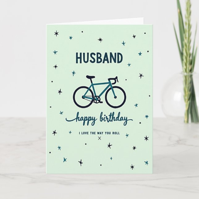 Tarjeta de cumpleaños para esposo con bicicleta (Anverso)