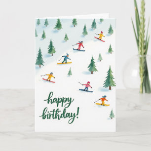 Tarjeta de cumpleaños para esquiadores dulce