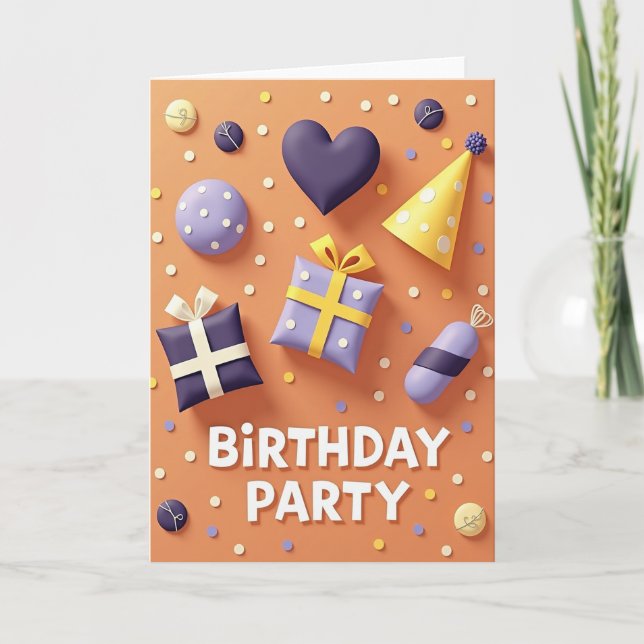 Tarjeta de cumpleaños para fiesta caprichosa (Anverso)