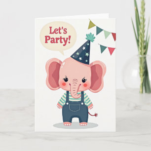 Tarjeta de cumpleaños para fiesta con elefante ros