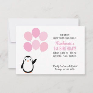 Tarjeta de cumpleaños para fiesta de pingüino con