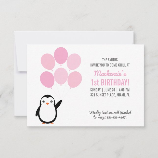 Tarjeta de cumpleaños para fiesta de pingüino con  (Anverso)