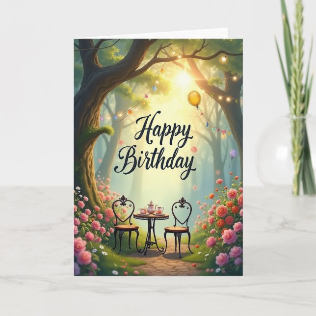 Tarjeta de cumpleaños para fiesta de té dulce (Anverso)