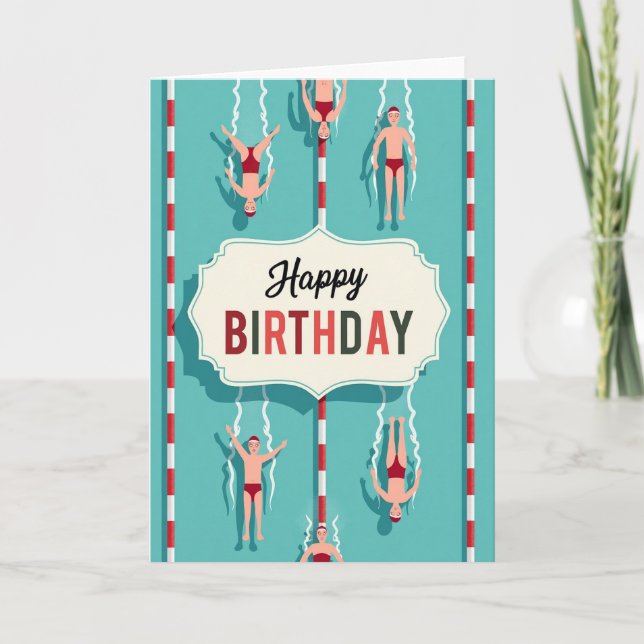 Tarjeta de cumpleaños para fiesta en la piscina (Anverso)