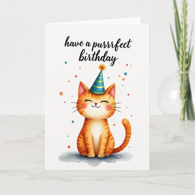 Tarjeta de cumpleaños para gatito atigrado dulce (Anverso)