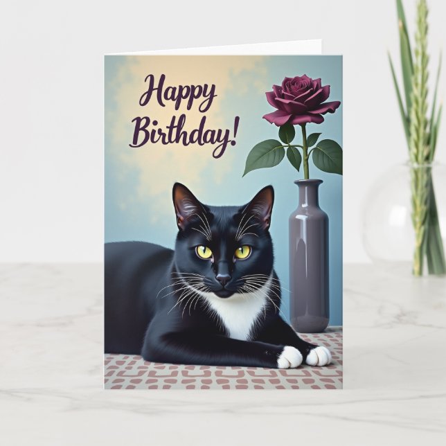 Tarjeta de cumpleaños para gato de ébano (Anverso)