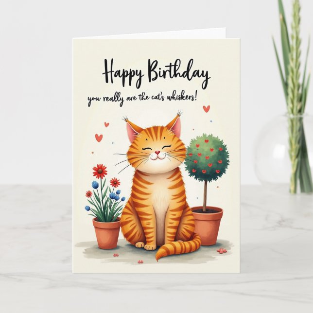 Tarjeta de cumpleaños para gato de jardín (Anverso)