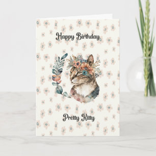 Tarjeta de cumpleaños para gato gatito con flores 