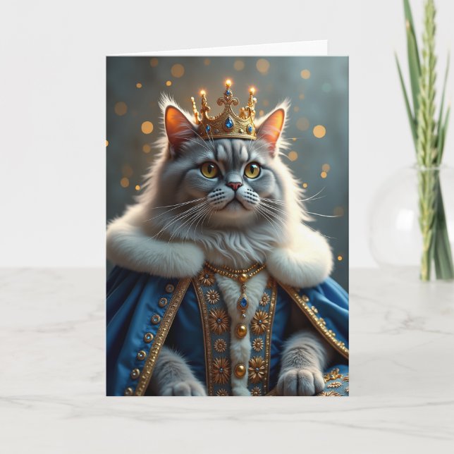 Tarjeta de cumpleaños para gato regio (Anverso)