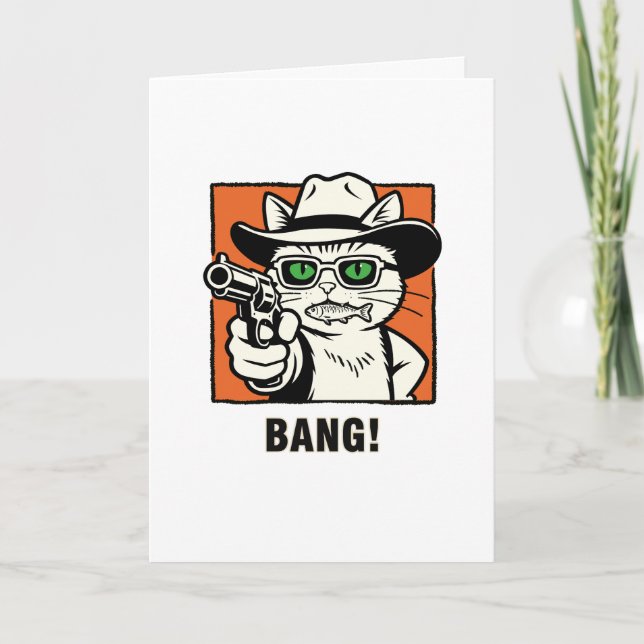 Tarjeta de cumpleaños para gato vaquero - 'BANG' H (Anverso)
