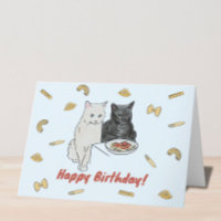 Tarjeta de cumpleaños para gato y pasta