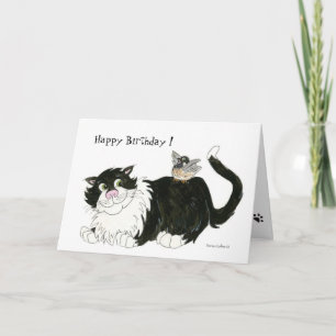 Tarjeta de cumpleaños para gato y pollo